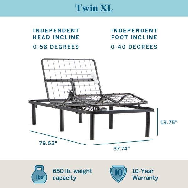 FaFurn Adjustable Incline Twin XL Size Bed Base with Remote