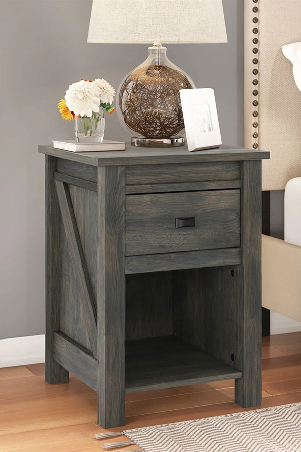 FaFurn Farmhouse 1-Drawer Bedroom Nightstand with Open Shelf - Gray Oak