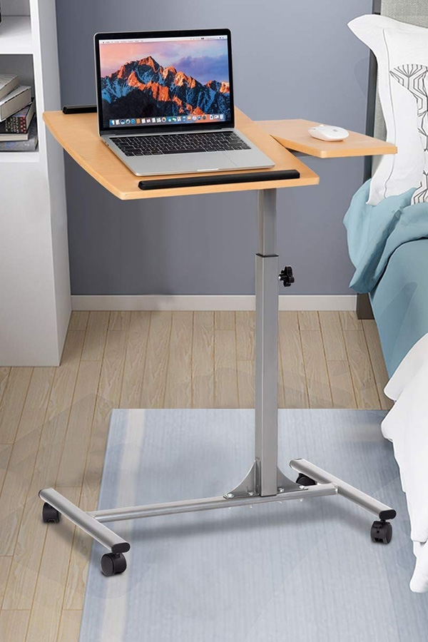 FaFurn - Mobile Laptop Desk Cart On Wheels with Wood Top