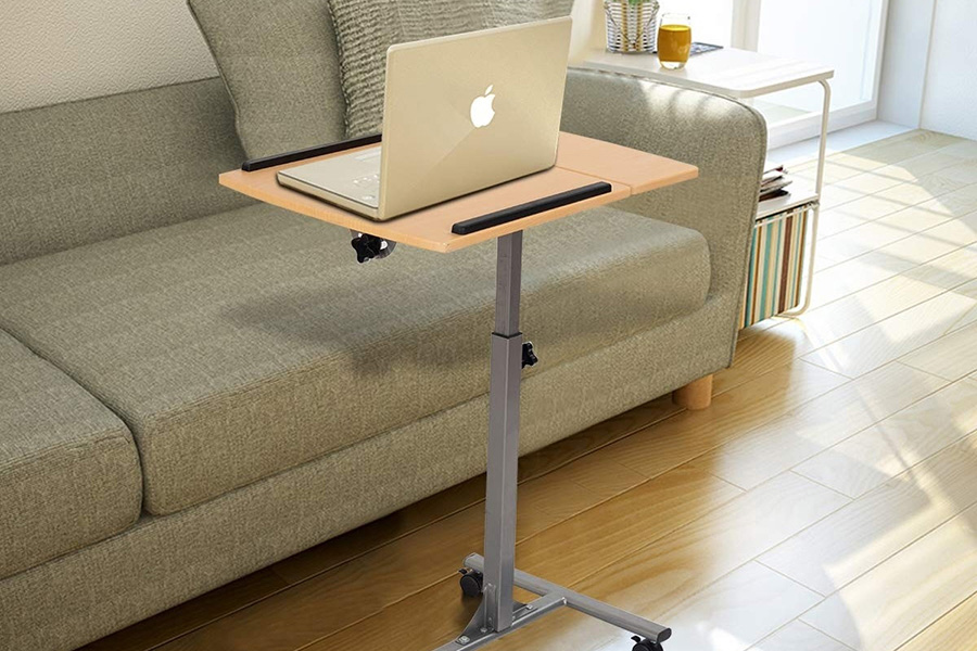 FaFurn - Mobile Laptop Desk Cart On Wheels with Wood Top