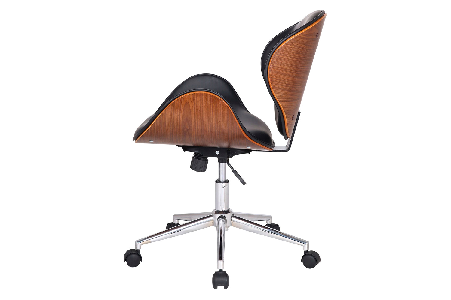 FaFurn Modern Classic Faux Leather Office Chair with Curved Seat - Light Walnut/Black