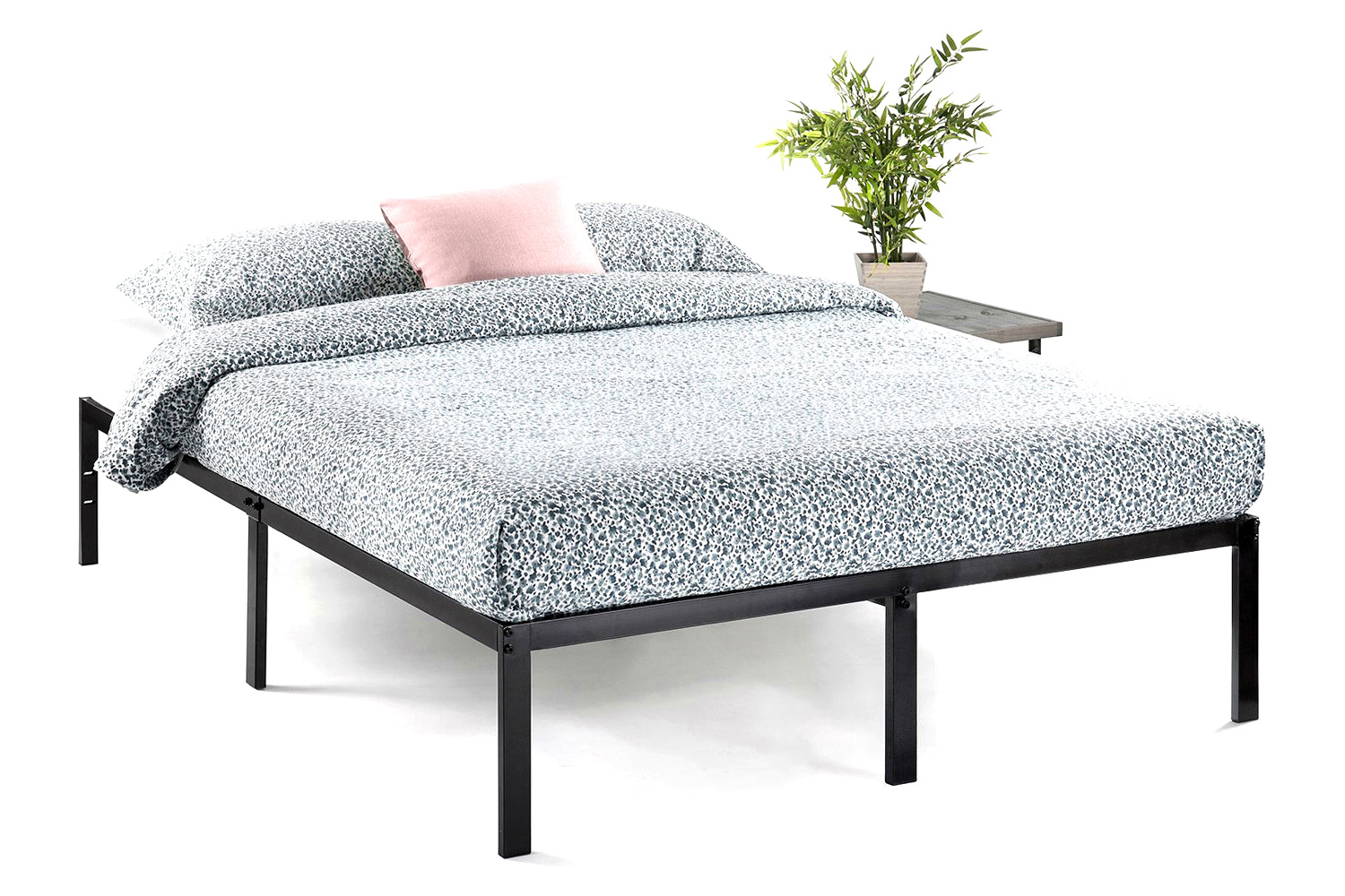 FaFurn Metal Platform Bed Frame with Headboard Attachment Slots - Queen Size