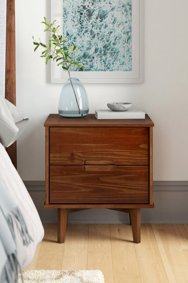 FaFurn Farmhouse 2 Drawer Solid Wood Nightstand - Walnut