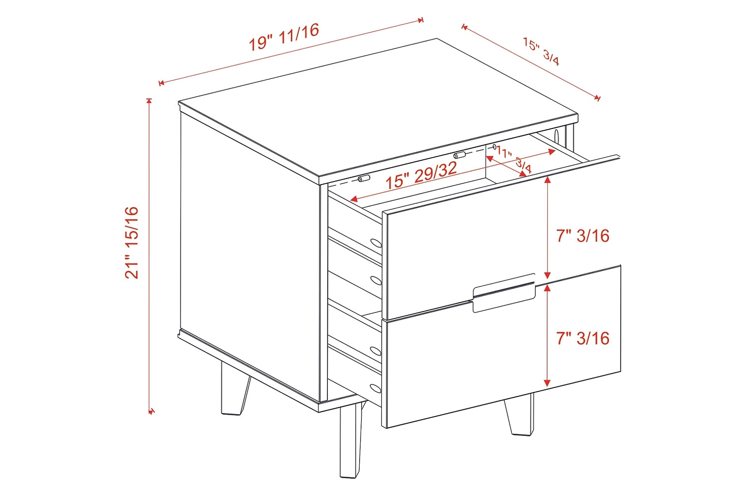 FaFurn Farmhouse 2 Drawer Solid Wood Nightstand - Walnut