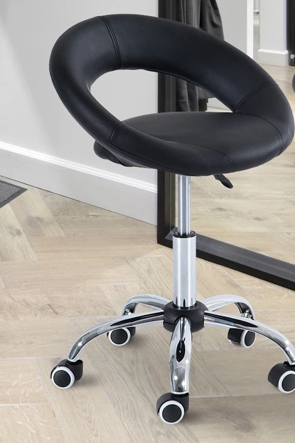 FaFurn - Black Saddle Adjustable Hydraulic Rolling Swivel Massage Salon Stool Chair