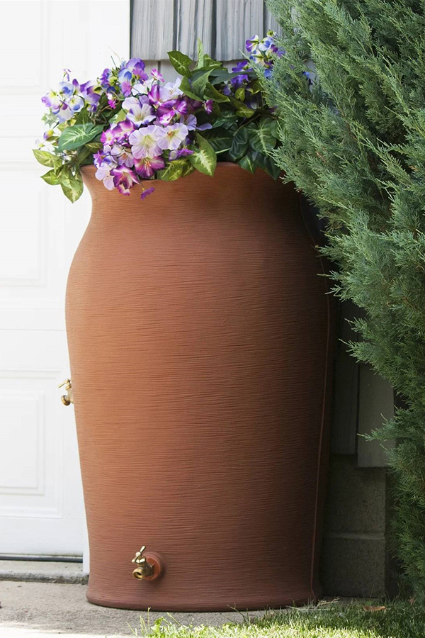 FaFurn - Terra Cotta 50-Gallon Plastic Urn Rain Barrel with Planter Top