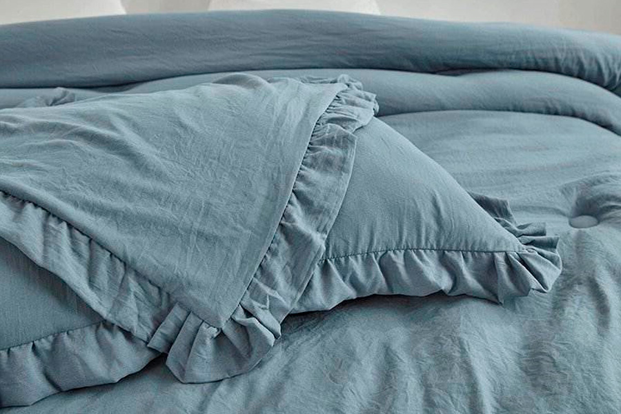 FaFurn Full Size 3-Piece Ruffled Edge Comforter Set - Blue, Stone Wash/Microfiber