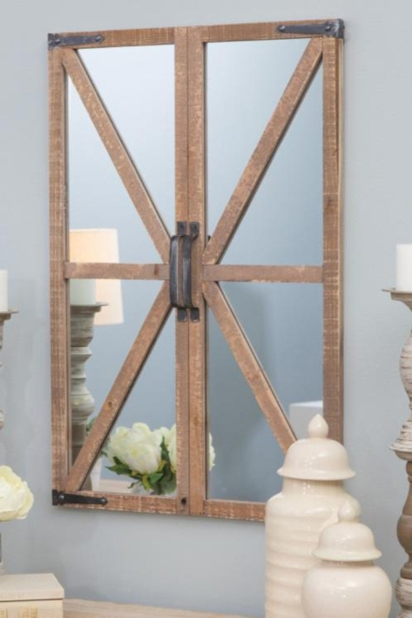 FaFurn - Rustic Vintage Faux Barn Doors Farmhouse Wall Mirror