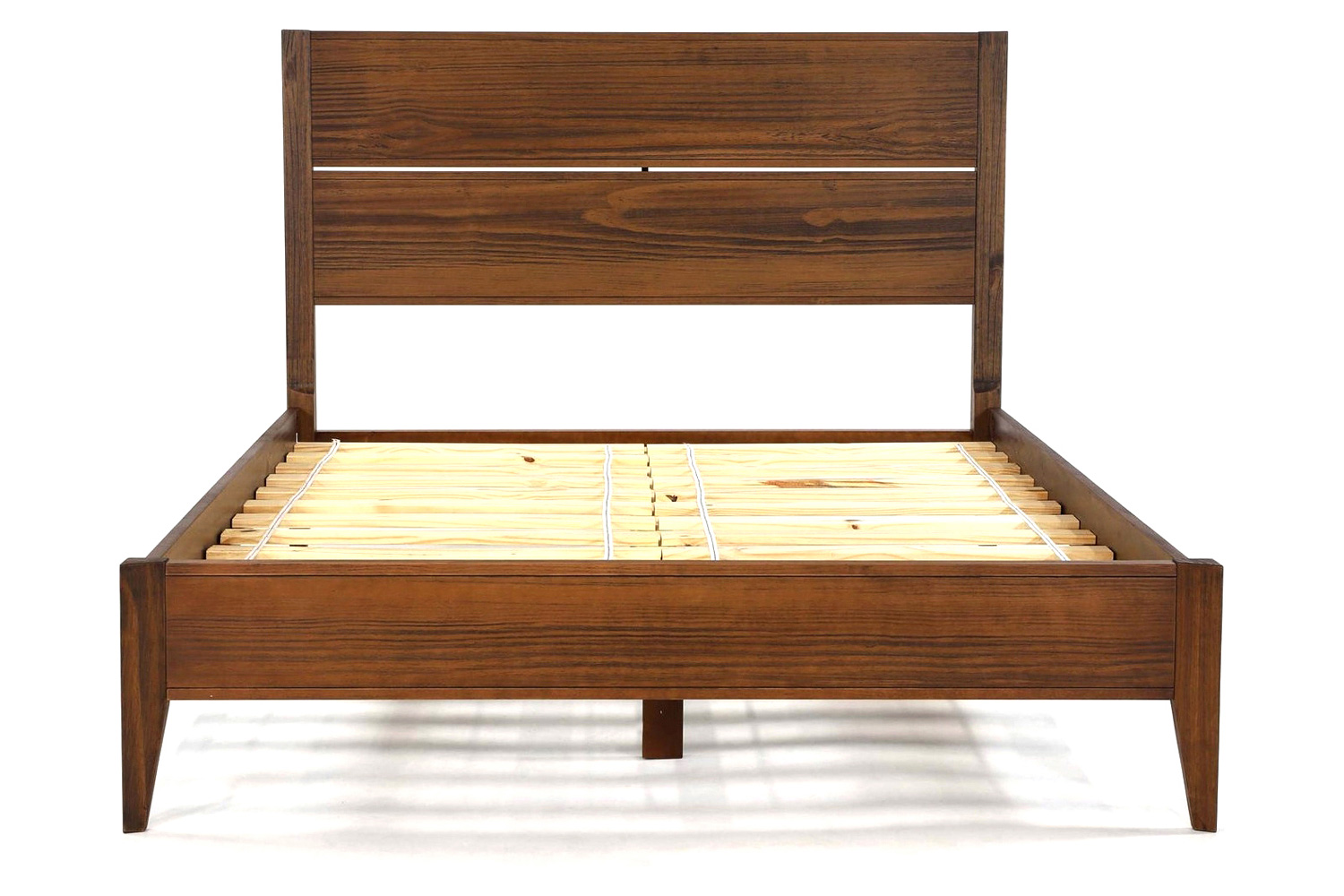 FaFurn Mid Century Slatted Platform Bed - Rustic Walnut, Full Size