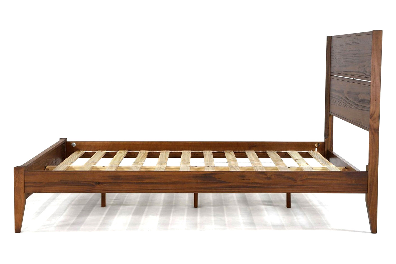 FaFurn Mid Century Slatted Platform Bed - Rustic Walnut, Full Size