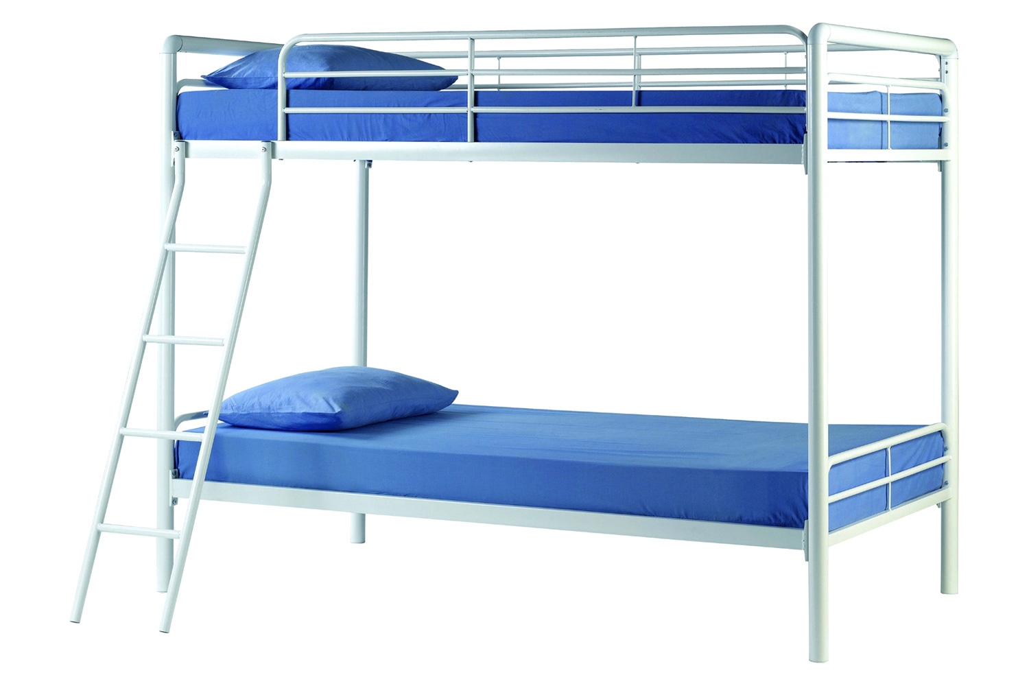 FaFurn - Twin Over Twin Bunk Bed with Ladder in White Metal Finish