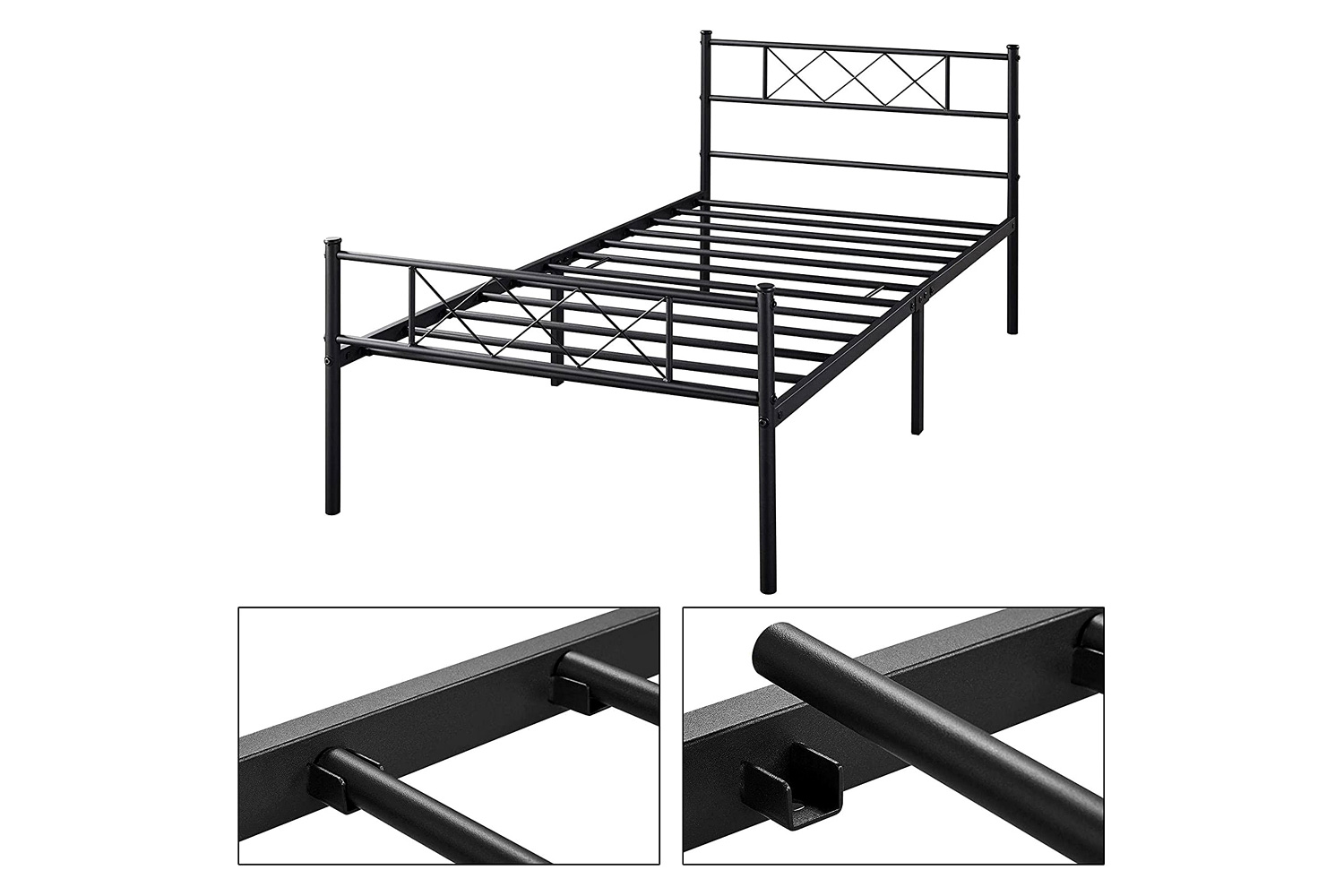 FaFurn™ Traditional Powder Coated Slatted Metal Platform Bed - Twin Size