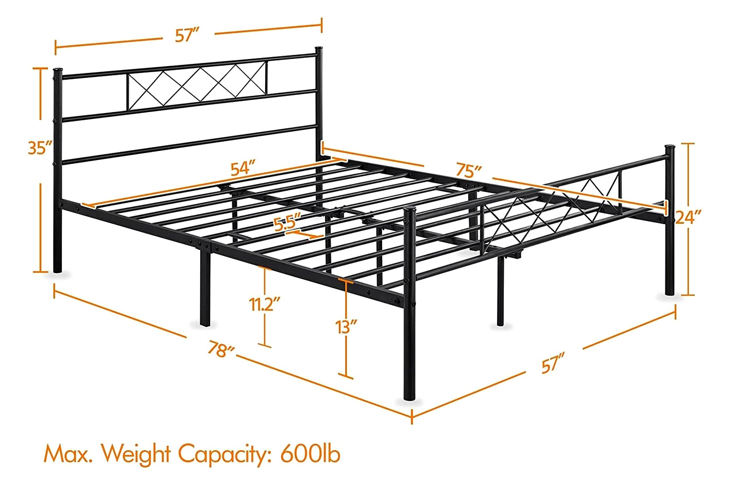 FaFurn™ Traditional Powder Coated Slatted Metal Platform Bed - Full Size