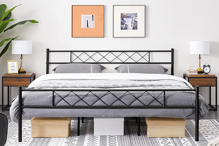 FaFurn - Traditional Powder Coated Slatted Metal Platform Bed