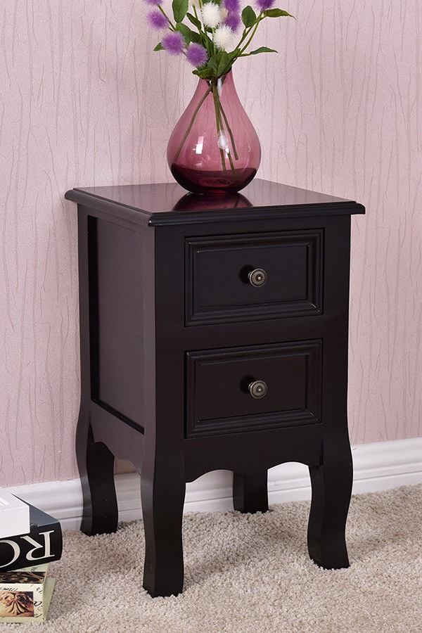 FaFurn - Black Wooden 2-Drawer Accent End Table Nightstand