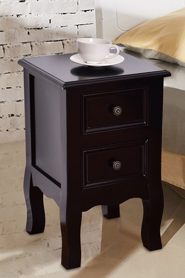 FaFurn - Black Wooden 2-Drawer Accent End Table Nightstand