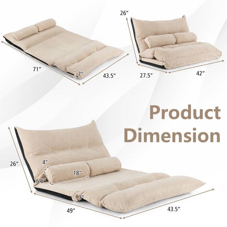 FaFurn™ Modern Adjustable Lounger Chair with 2 Lumbar Pillows - Beige, Foam/Polyester