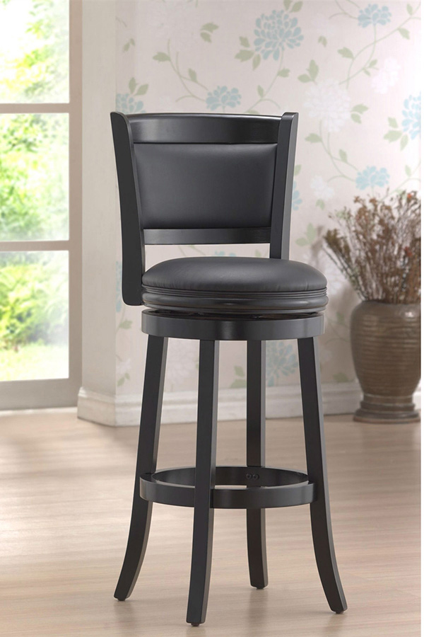 FaFurn - Solid Wood Bar Stool with Faux Leather Swivel Seat