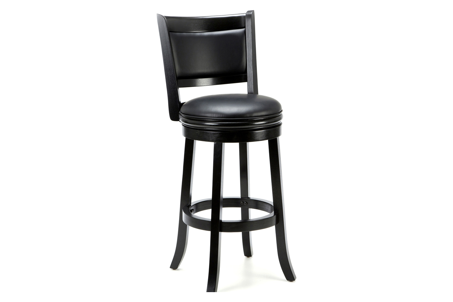 FaFurn 29-Inch Solid Wood Bar Stool with Faux Leather Swivel Seat - Black