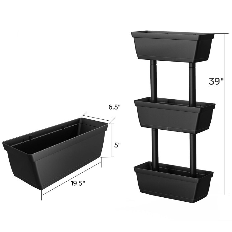 FaFurn - Modern 3-Tier Garden Bed Planter Box in Black, Metal