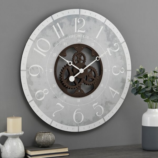 FaFurn - Farmhouse Wall Clock in Gray/Bronze, Metal/Wood