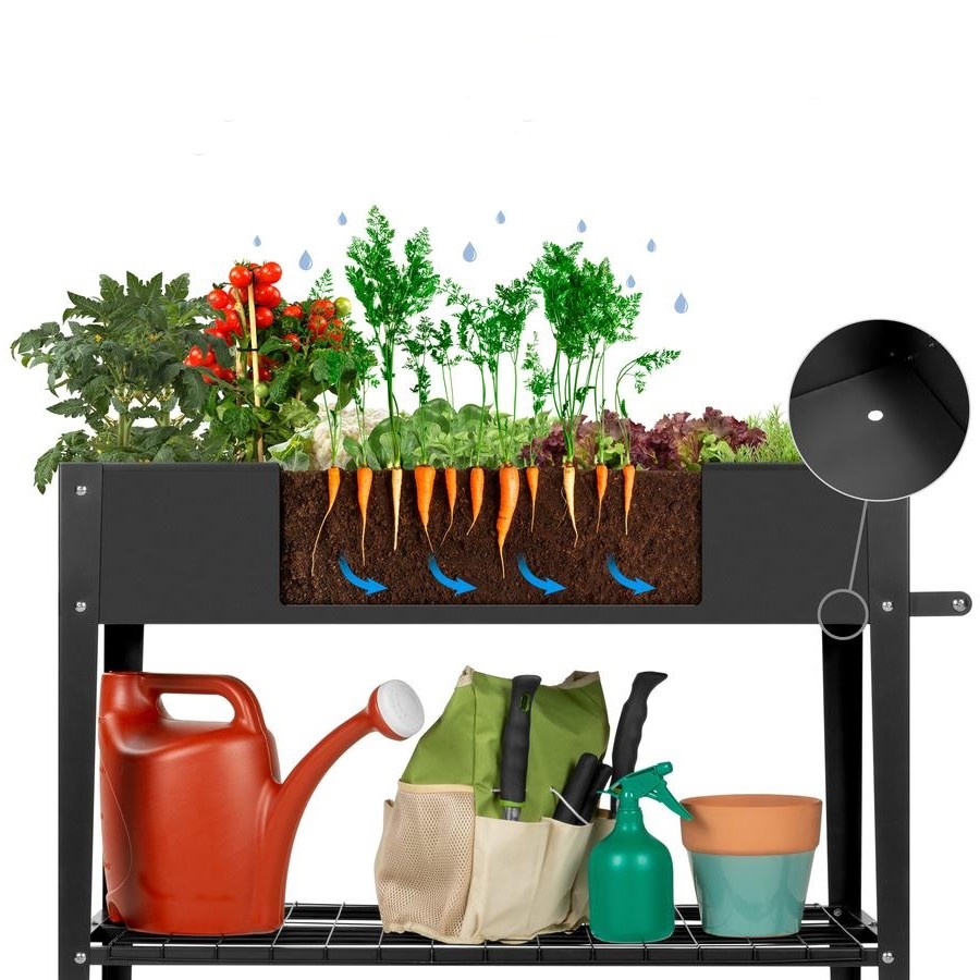 FaFurn - Mobile Garden Potting Bench with Push Handle Wheels in Black, Steel