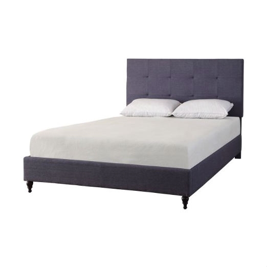 FaFurn Full Size Platform Bed Frame with Upholstered Headboard - Dark Blue