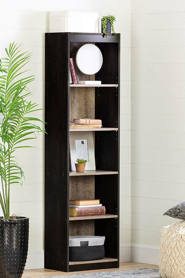 FaFurn - Modern 69-Inch Tall Skinny 5-Shelf Bookcase in Black Oak Finish