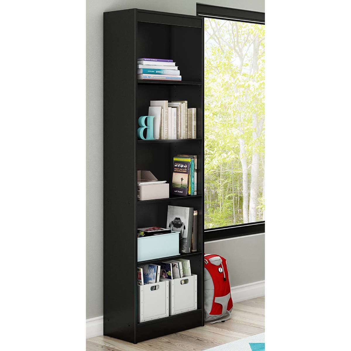 FaFurn Modern Tall 5-Shelf Bookcase - Black, Wood