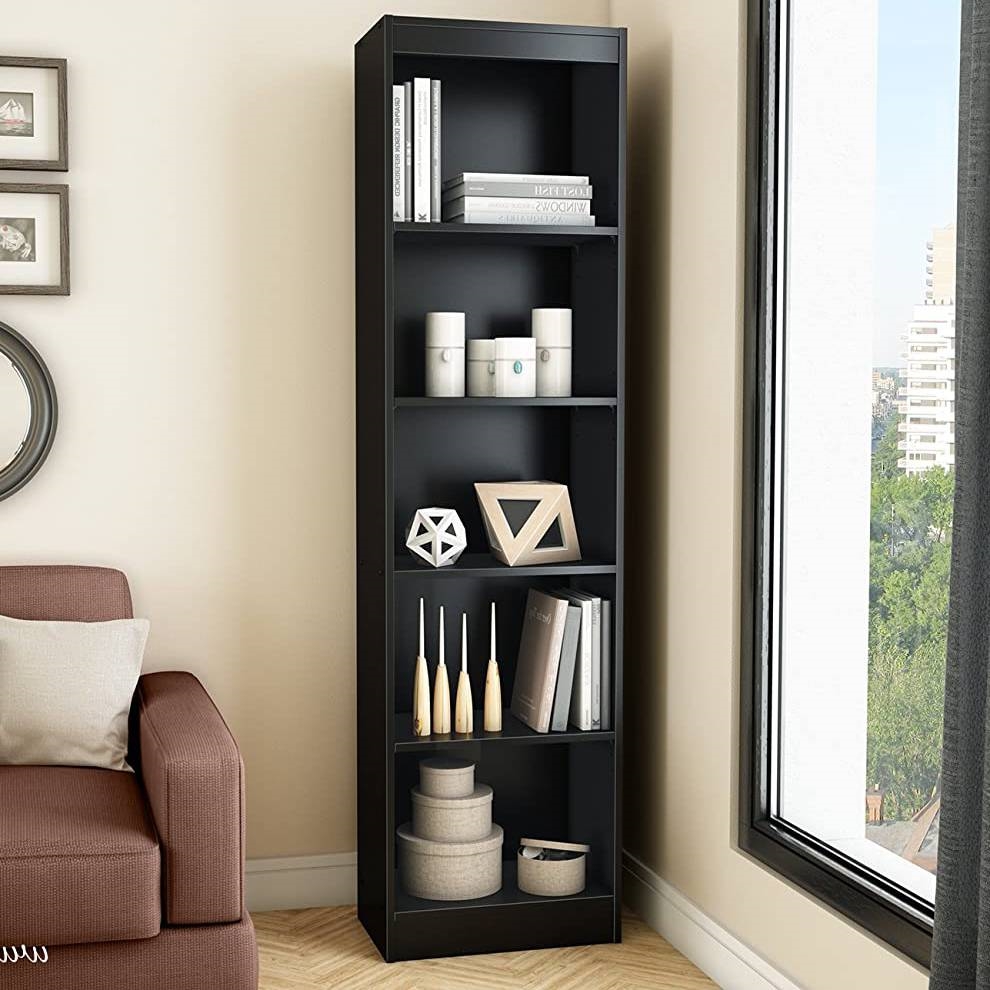 FaFurn Modern Tall 5-Shelf Bookcase - Black, Wood