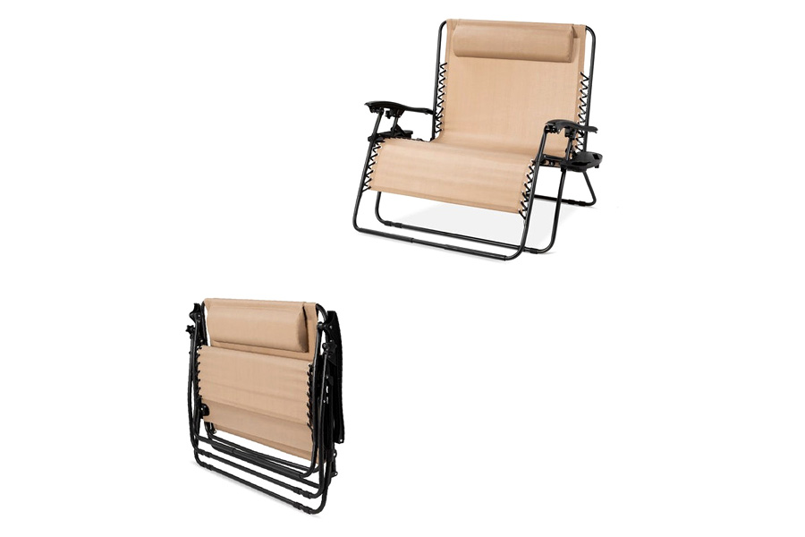 FaFurn - 2 Person Tan Extra Wide Zero Gravity Chair Lounger with Cup Holders Headrest