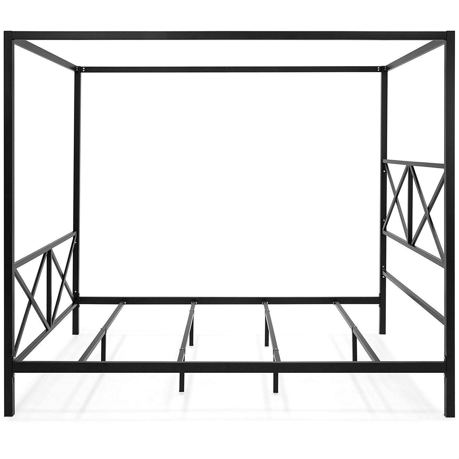 FaFurn Modern Industrial Queen Size Canopy Bed Frame - Black, Metal