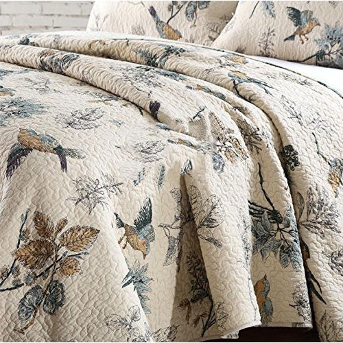 FaFurn - 3-Piece Bedspread Set with Floral Birds Pattern