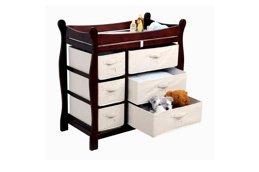 FaFurn Espresso Wood Baby Diaper Changing Table with 6 Storage Baskets