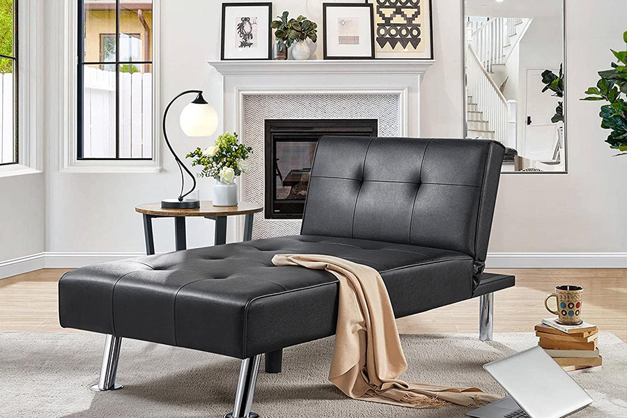 FaFurn - Modern Faux Leather Chaise Lounge Recliner Sleeper Sofa