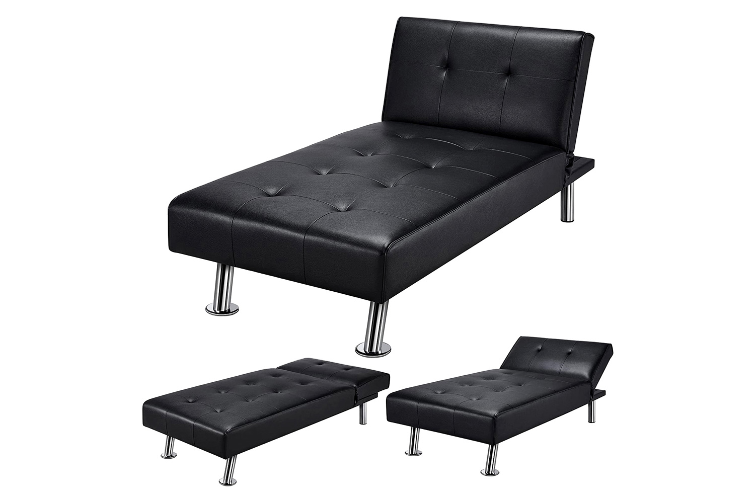 FaFurn Modern Faux Leather Chaise Lounge Recliner Sleeper Sofa - Black