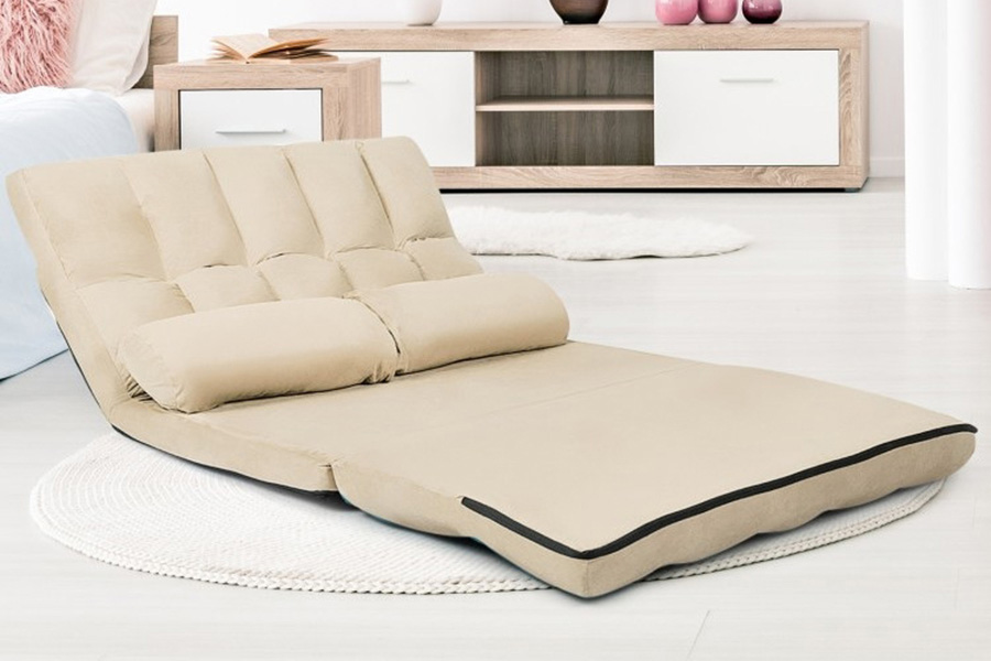 FaFurn - Faux Suede Minimalist 5 Tilt Foldable Floor Sofa Bed Detachable Cloth Cover in Beige