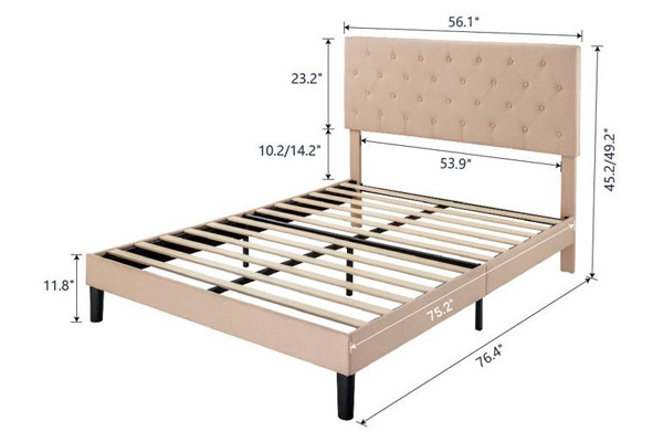 FaFurn Full Size Platform Bed with Button-Tufted Headboard - Beige, Fabric