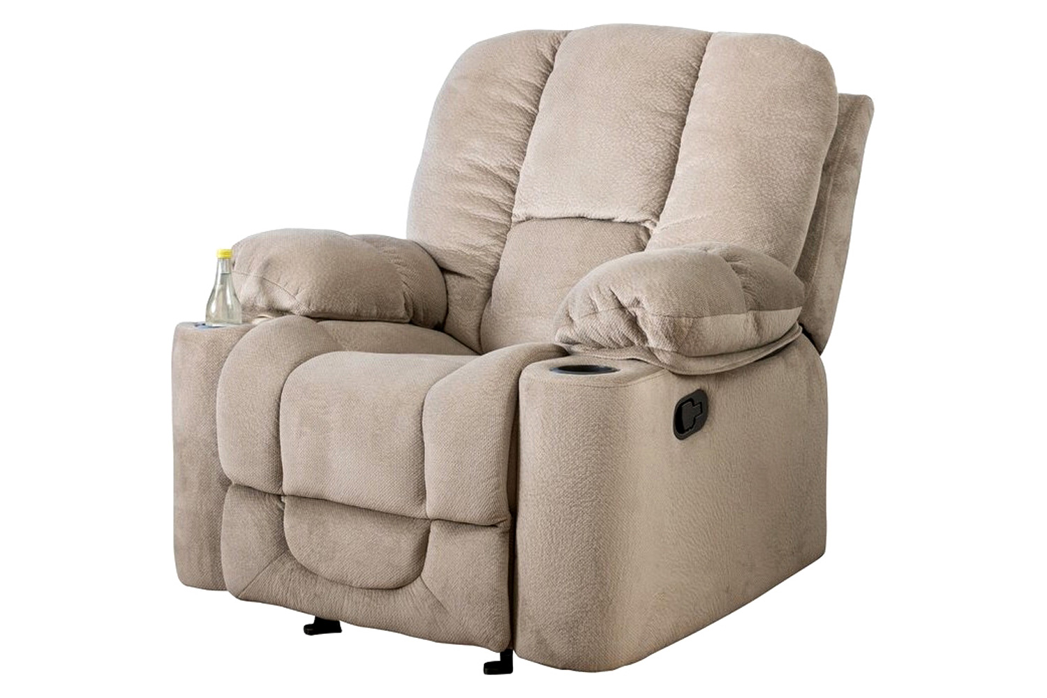 FaFurn - Traditional Upholstered Manual Reclining Sofa Chair W/ 2 Cup Holders and Footrest