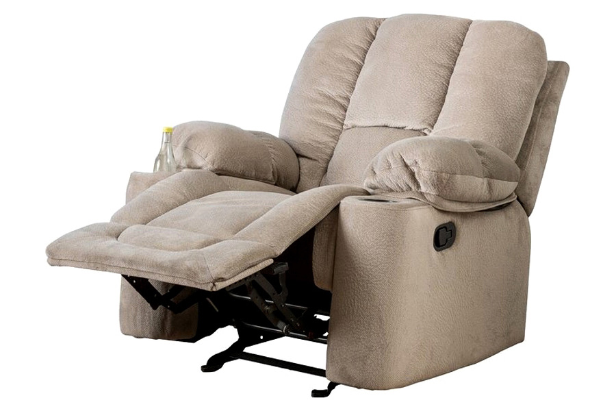 FaFurn™ Traditional Upholstered Manual Reclining Sofa Chair W/ 2 Cup Holders and Footrest - Beige