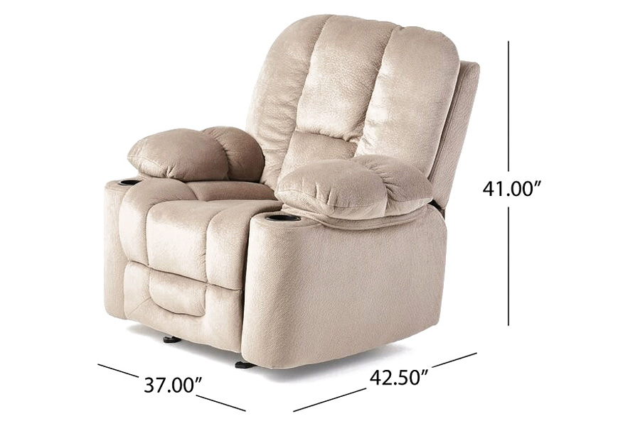 FaFurn™ Traditional Upholstered Manual Reclining Sofa Chair W/ 2 Cup Holders and Footrest - Beige