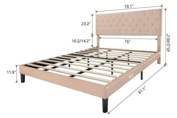 FaFurn King Size Platform Bed with Button-Tufted Headboard - Beige, Fabric