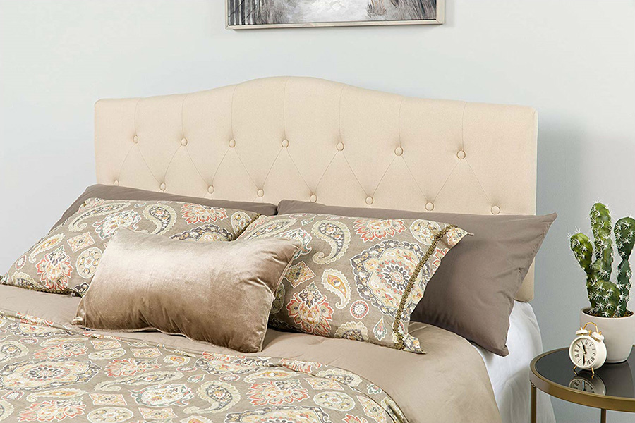 FaFurn Twin Size Fabric Upholstered Button Tufted Headboard - Beige