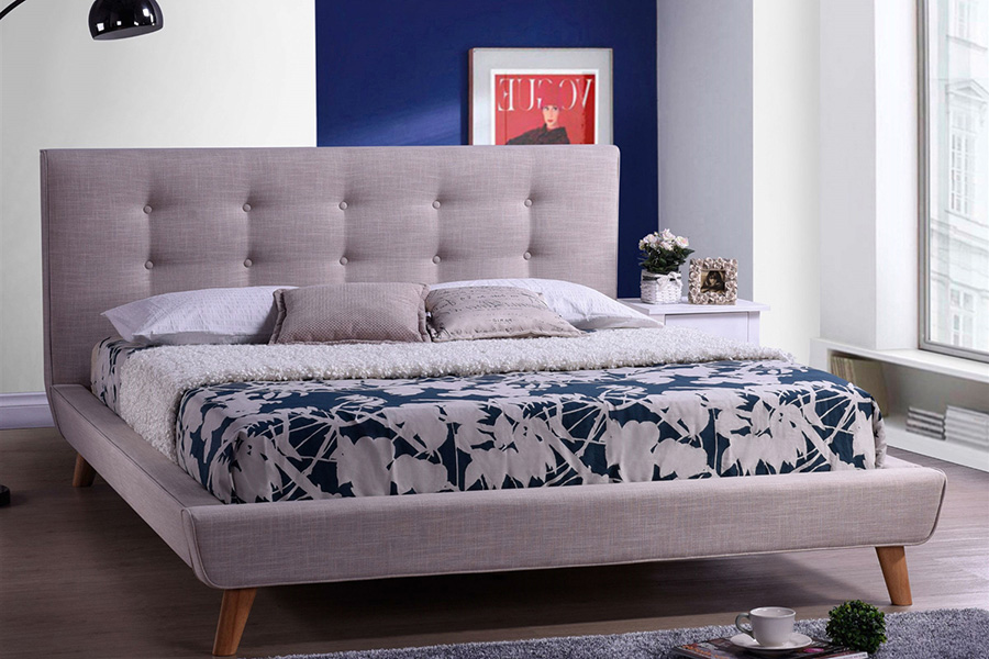 FaFurn - Modern Linen Upholstered Platform Full Bed with Button Tufted Headboard