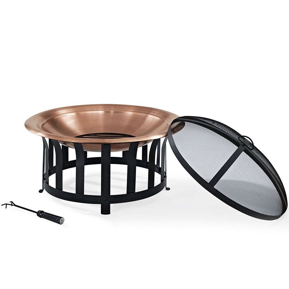 FaFurn Oversized Fire Pit with Black Steel Frame Poker and Spark Screen - Steel