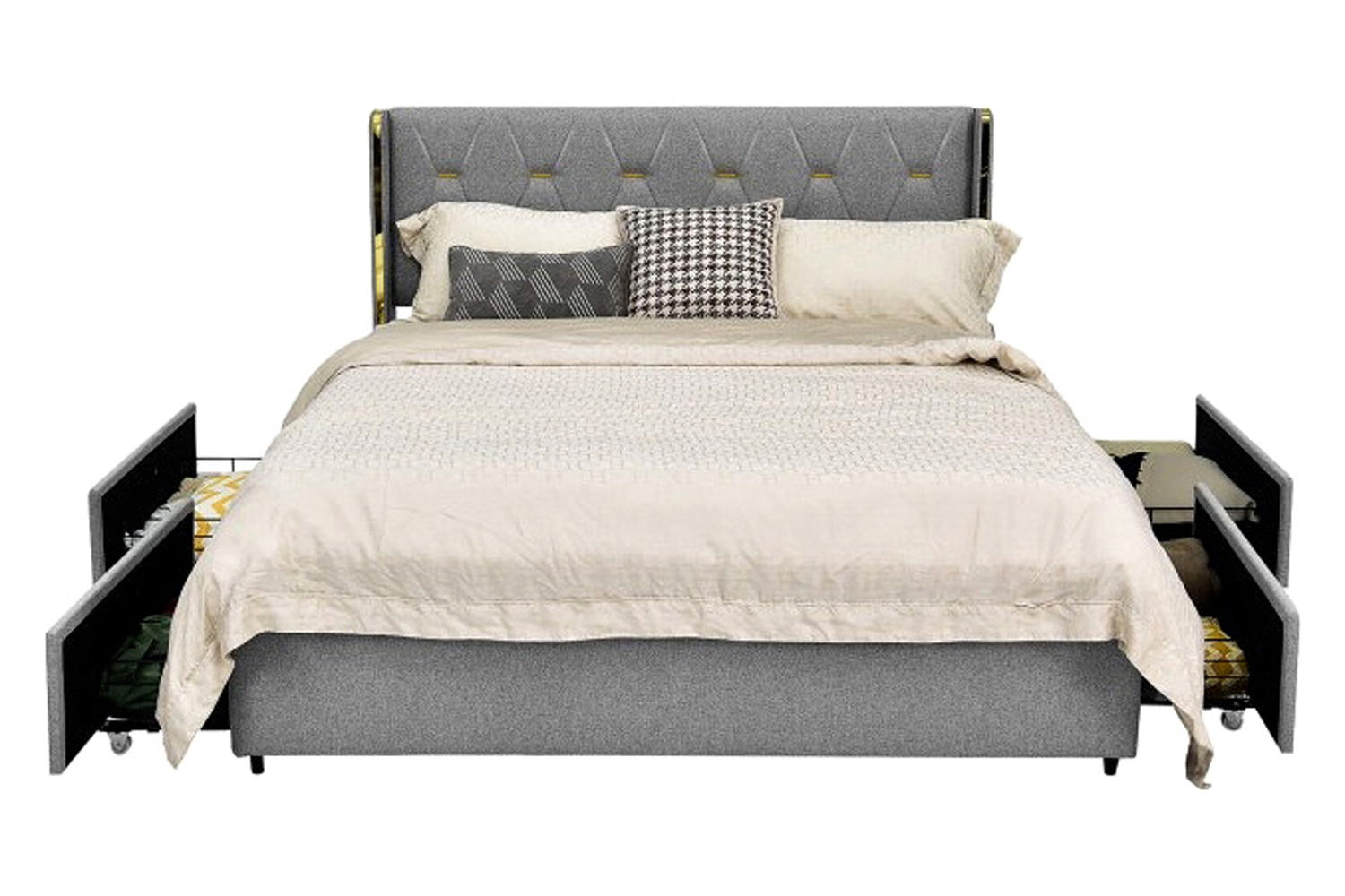 FaFurn - Linen Headboard 4 Drawer Storage Platform Bed