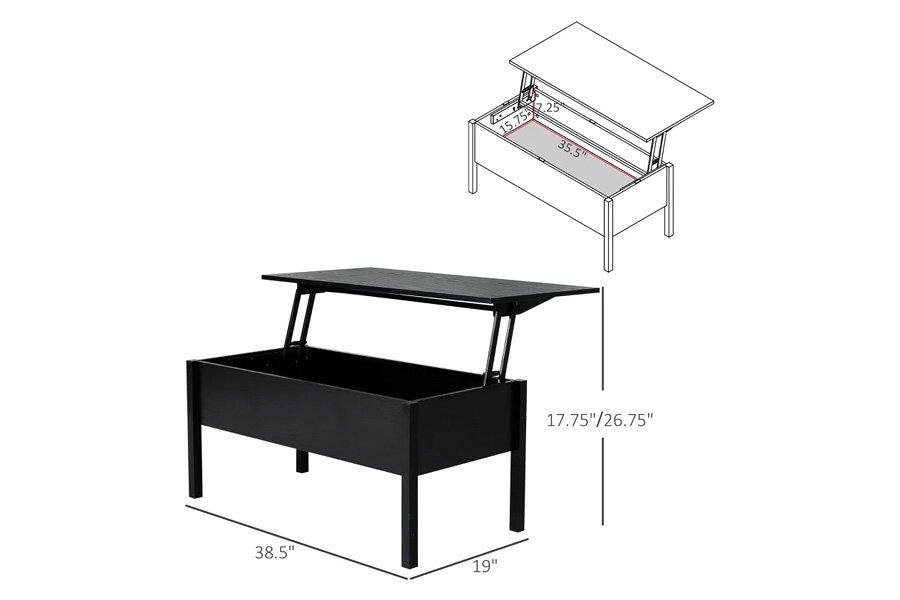 FaFurn Modern Black Lift Top Coffee Table W/ Hidden Storage