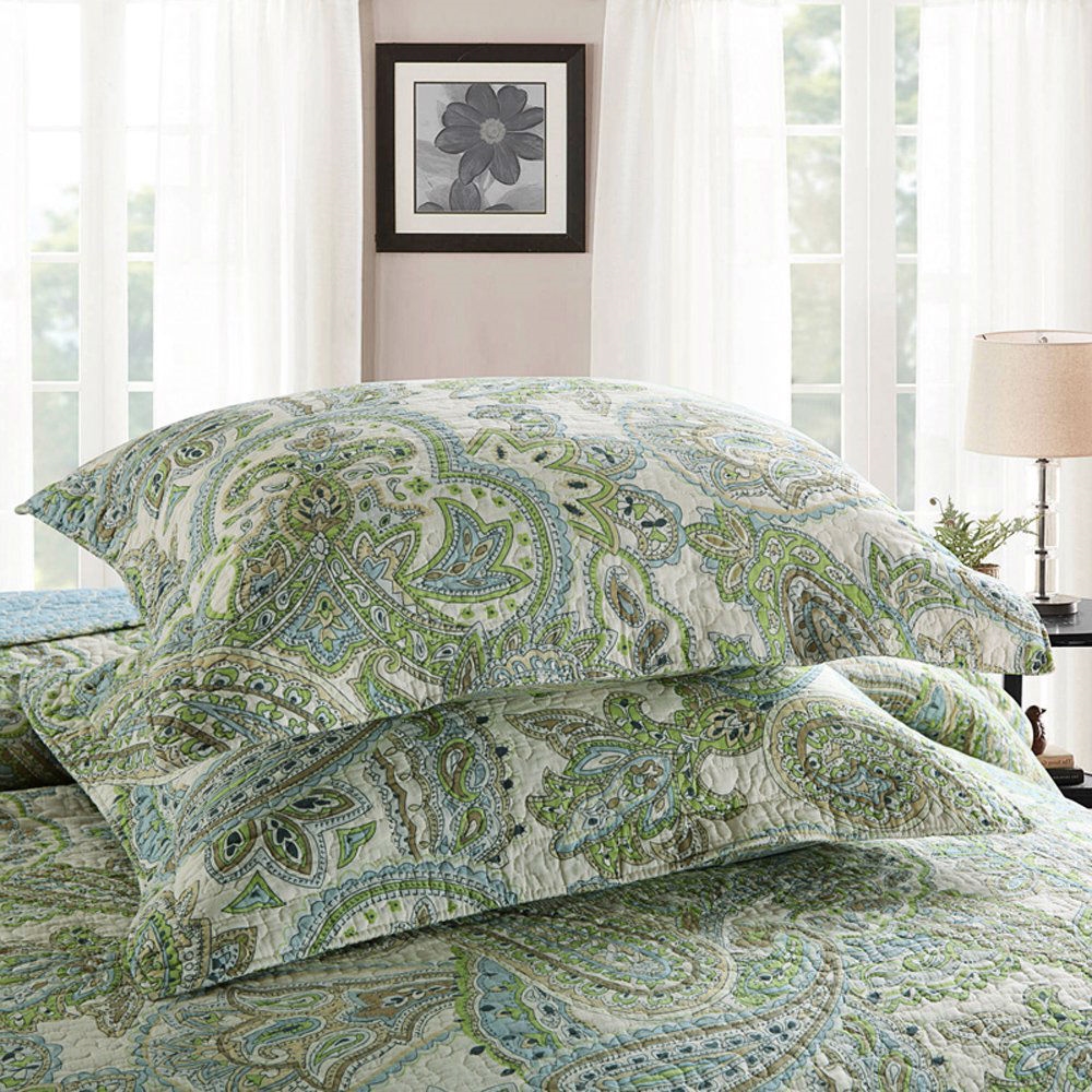 FaFurn - 3-Piece Queen Size Quilt Set with Paisley Pattern in Green, Cotton