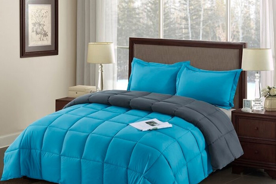 FaFurn Traditional Microfiber Reversible 3 Piece Comforter Set - Blue/Gray, Twin/Twin XL Size