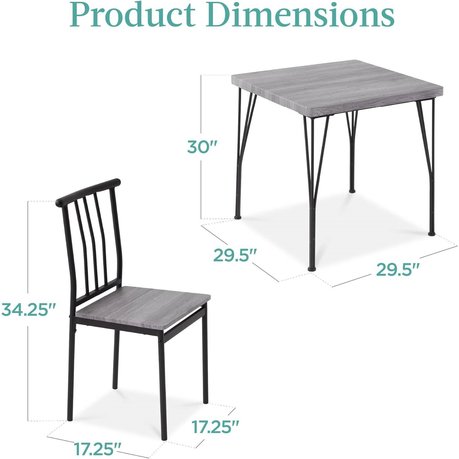 FaFurn 3-Piece Modern Dining Set with Table and 2 Chairs - Gray, Wood/Metal